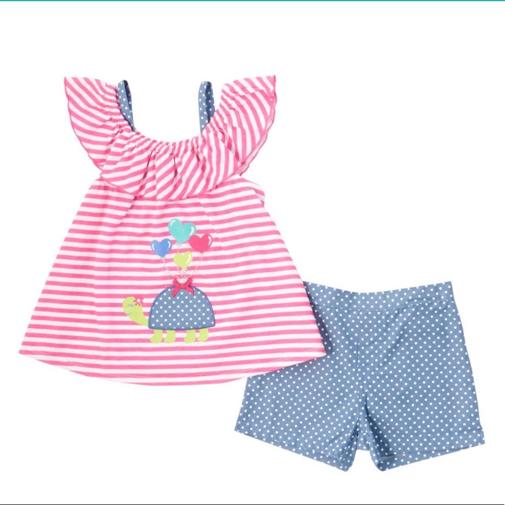 Baby Girl Pink Turtle Striped Tank Shorts Set 12M